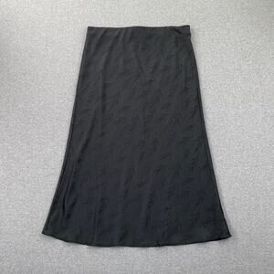 19 Cooper Skirt L Black Satin Midi Slip Floral Whimsigoth Fairy Dark Romance